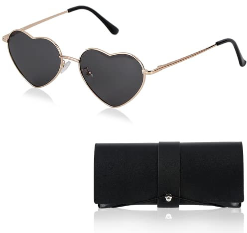 Sonnenbrille Damen,Polarisierte Herzform Sonnenbrille für Frauen,Festival Hippie Gläser Herz Brille UV-400 Vintage Lovely Sonnenbrille,Ultra-Leicht Metallrahme Partybrillen für Freizeit Fahren Golf