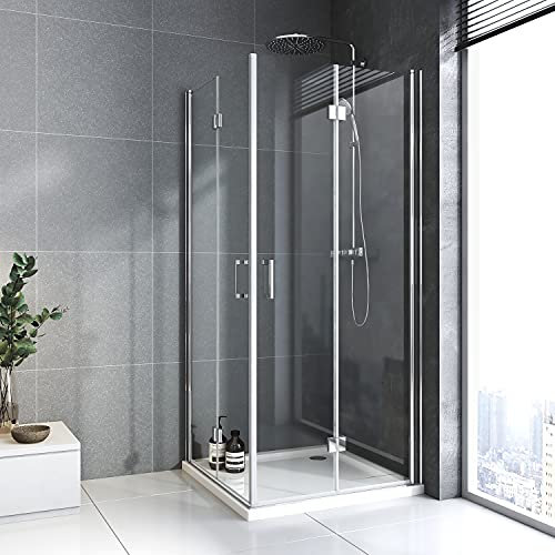 BD-Baode Duschkabine 80x80cm Eckig Duschkabine Großer Öffnungsraum 180º Doppel Falttüren Dusche Duschwand, 195 cm, 6 mm Sicherheitsglas (ESG)