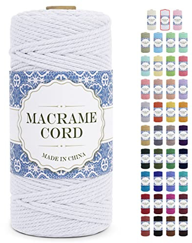 Uiopa Corde Macramé 3mm x 100m Ficelle Macramé Naturel Cordon Coton Fil Macramé 3mm Cordelette pour Suspension Murale Tressée de Plante Rideau Bricolage Décoration Intérieure Boho (Blanc)