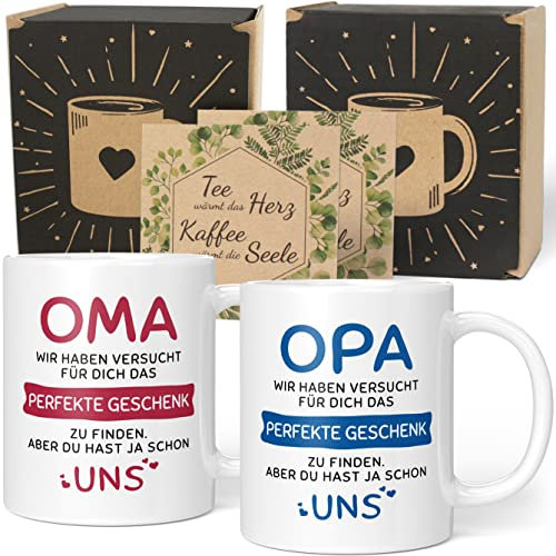 Geschenkset Oma Opa Geschenke - Oma Opa Geschenk Weihnachten – Oma Opa Tasse mit Spruch – Oma Opa Enkel Geschenk (Keramik 330ml)