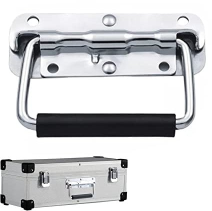 TUKNN Klappgriff, Federbelasteter Tragegriff, Klappgriff Edelstahl Hardware, Kistengriff Feder Klappbar, Mit Isolierter Gummigriffabdeckung, für Lautsprecherboxen Werkzeug Boxen, Möbelgriff