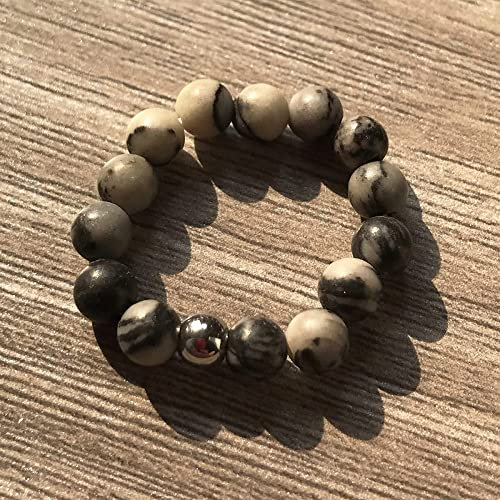 Verstellbarer Ring, Natürlicher Runder Grauer Steinring Elastisches Seil Rotierender Angstring Ring Verstellbarer Offener Ring Für Frauen 7 Chakra-Reiki-Edelsteinringe Ewigkeitsring Für Frauen, M