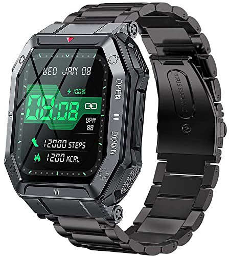 Bleushaweu Armband Kompatibel mit LEMFO K55 Smartwatch, Classic Edelstahl Uhrenarmband für LEMFO K55 / EIGIIS K55 /LinsonK K55 Smartwatch (schwarz)