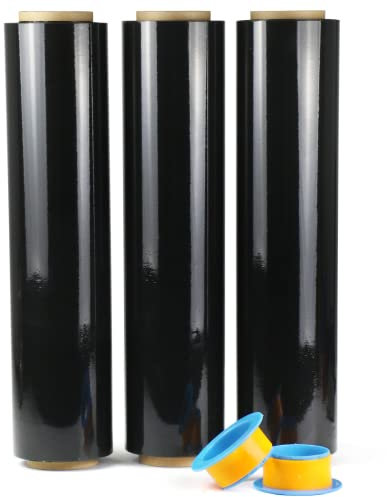 3 Rollen Schwarz Plastikfolie 500mmx250m für die Verpackungs,Umzugsfolie für industrielle Verpackung,Dehnbar, Manuell Strechfolienrolle,BOMEI PACK