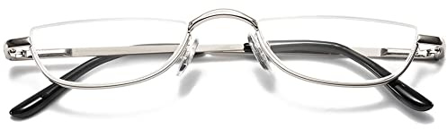 VEVESMUNDO Lesebrille Metall Halbrandbrille Klassische Schmal Federscharnier Arbeitsplatzbrille Lesehilfe Sehhilfe mit sehstärke für Damen und Herren (1 Stück Silber, 2.0)