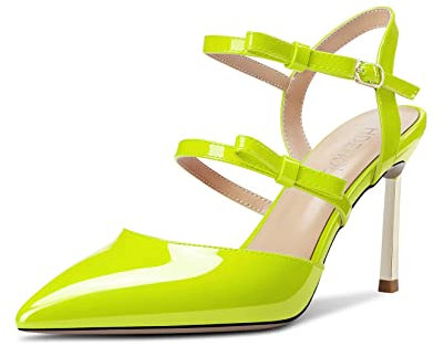HDEUOLM Mujer Aguja Alto High Heel Puntiaguada Punta Sandalias Correa Tobillo Cierre con Hebilla Nudo Arco Fiesta Cute Zapatos Verde Lima 42 EU