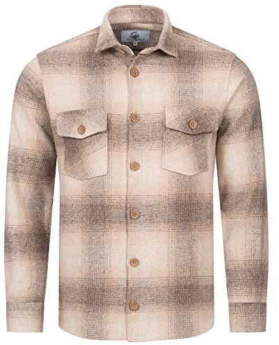 Rock Creek Chemise à carreaux en flanelle pour homme M64, Beige - H329, XXXXXL