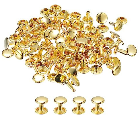 sourcing map 100 Juegos Cuero Remaches, 9mm Doble Tapa Remaches 10mm Altura Metal Pernos Remache para Cuero Artesanía Reparación Bricolaje Monedero Cinturones Bolsos Zapatos, Dorado Tono