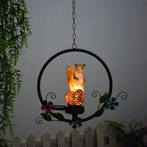 Solar Light Pine Cone Squirrel Wrought Iron Wind Chime Pendant, Solar Decoration Wind Chime Lights Outdoor Night Light for Garden, Walkway, Pathway, Yard Décor, 1 Pack