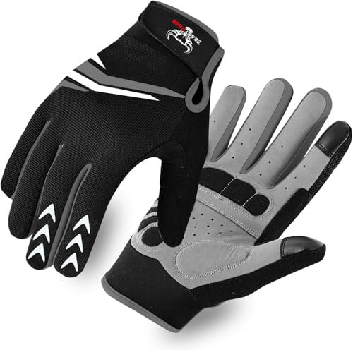 BEAST RAGE Vollfinger-Radhandschuhe mit Polsterung für Männer und Frauen, rutschfest, stoßdämpfend, atmungsaktiv, Touchscreen Mountainbike-Handschuhe für BMX, MTB-Rennen, Straßenrennen (SCHWARZ, L)
