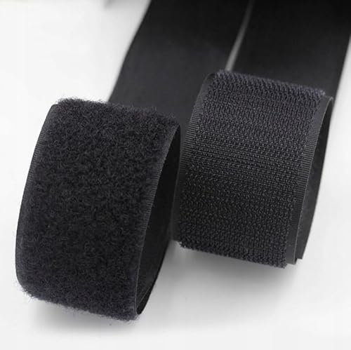 Klettverschluss Klettband Haken Flausch zum Aufnähen Nähen Hakenband + Flauschband hohe Verschlusskraft (Länge 1m, Schwarz 25 mm)