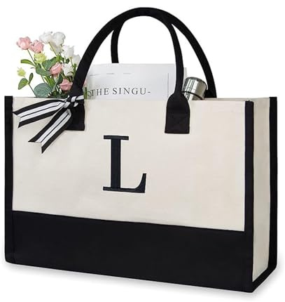 Soulnioi Bolsa de algodón reutilizable, bolsa de compras personalizada, letras impresas para mujeres/hombres, bolsa de playa de lona reutilizable para uso diario/viaje/comestibles/picnic, l, Large