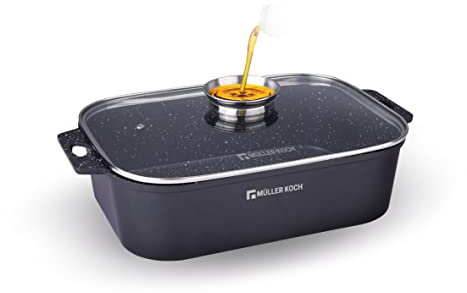 Müller Kitchen MK-3030 - Bandeja Para Asar 35cm (7L, Tapa De Aroma, Aluminio Fundido a Presión, Revestimiento Alemán Antiadherente)