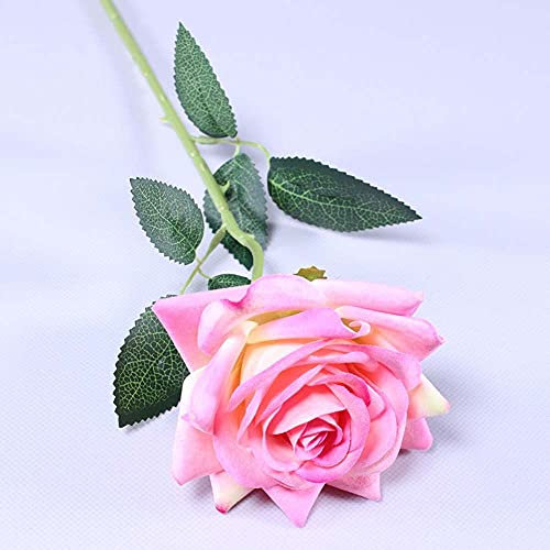 Bouquet di rose artificiali a stelo singolo, in finta seta, bouquet di fiori in velluto di flanella, decorazione per matrimonio (rosa)