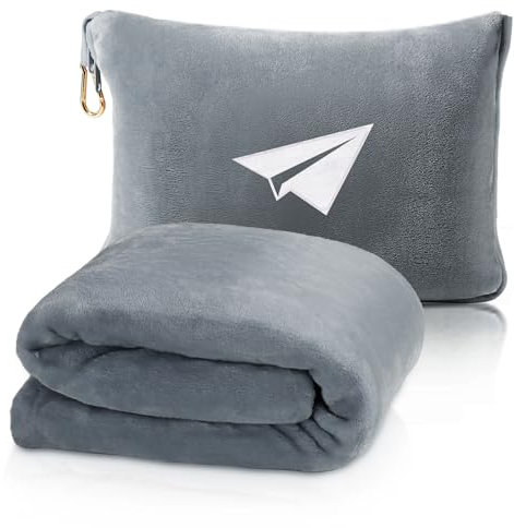 LOMEE Manta y almohada de viaje, manta de avión 2 en 1 con funda de almohada suave