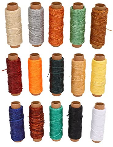 HERCHR Filo Cerato per Pelle, 15 Pezzi, Filo di Lino Cerato in 15 Colori, Cera per Cucire, Filo di Cera per Rilegatura di Libri per Lavori Manuali Artigianali
