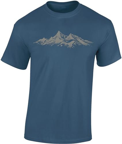 Wander Tshirt Herren : Alpengipfel - Kletter T-Shirt Männer - Geschenk für Wanderfreunde - Bergsteiger Ausrüstung (Denim Blue L)