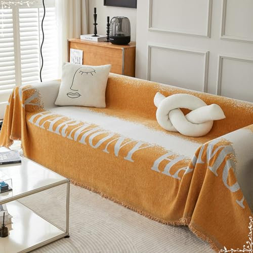Ayoiow Couchbezug für Wohnlandschaft Sofahusse Orange Sofahusse 1Sitzer Chenille Zweifarbig Mit Buchstaben