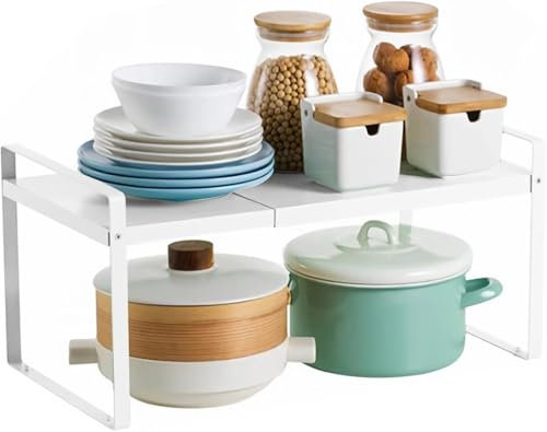 ZOFUN Erweiterbarer Küchenregal Organizer, Teleskop Schrankeinsatz Gewürzregal Verstellbarer Küchenschrank Organizer für Küche Theken Speisekammer, Küche,Bad,Sideboard(65 * 27 * 25cm)