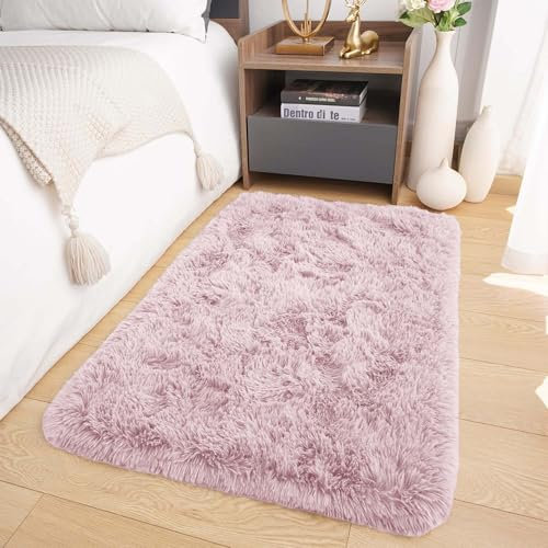 Oxford Homeware Tappeti Soggiorno Piccoli 50x80 cm - Soffici Tappeti Shaggy Rosa per Camera da Letto, Salotto - Tappeto Super Morbido Antiscivolo Tappeti Moderni Lavabili Scendiletto per Camera dei Ba