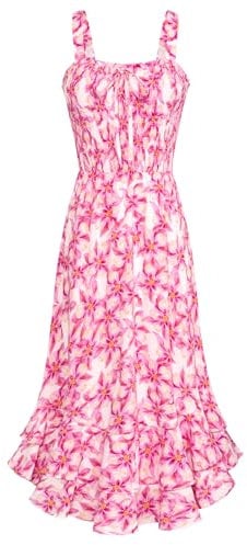 GRACE KARIN Robe de Cocktail Florale Casual pour Femmes Style Chic Été Plage Bretelle Chic Rose Fleurs sur Blanc