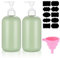 2 Stück 500ml Seifenspender Dusche Kunststoff, Leere Shampoo Flaschen zum Befüllen, nachfüllbare Pumpflaschen Duschgelspender für Lotionen Duschgel Shampoo Spender, mit Trichter, Etiketten, Grüne