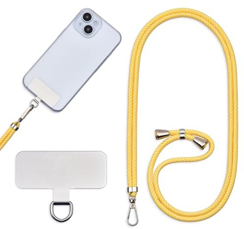 Cordon Para Movil Correa Movil Universal,Pegatinas Metálicas Para Teléfonos Móviles, Cuerdas Ajustables, Tirantes O Tirantes Para Liberar Las Manos. (Amarillo y blanco)