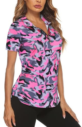 Gemulate Womens Polos Short Sleeve Ladies Sports Tops Golf Polo Shirts v Neck Workout Gym TshirtYoga Clothes Pink Camouflage L