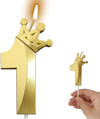 Generic Gold Number 1 Candles for Cake Toppers - Birthday Decorations - Unisex - Gold - Bordered - Non-Toxic - Smokeless - Long Burning - 1 Count