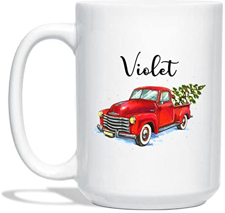 FONALO Red Truck Christmas Tree Mug - Red Truck Coffee Mug - Personalized Mug for Kids - Gifts for Kids - Kids Mug - Christmas Mug Gifts for Boys, Girls, Kids - White Ceramic Cup 11OZ 15OZ