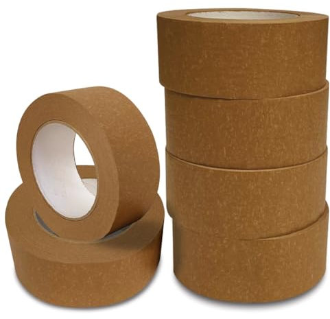 JeeJaan® 6 Rolls of Brown Kraft Paper Tape 50mm x 50m Strong Self-Adhesive Paper Tape for Packing Parcel and Shipping Boxes Durable Eco-Friendly Recyclable Ideal for Sealing and Wrapping