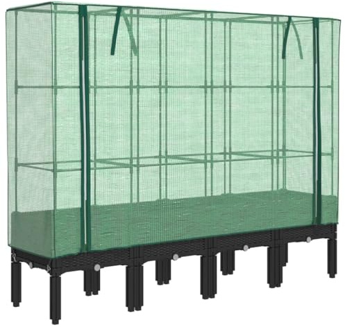 vidaXL Hochbeet mit Gewächshaus-Aufsatz Rattan-Optik 160x40x140 cm