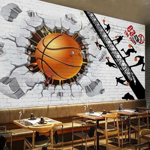 Kitquiver 3D Mur De Briques Blanches Papier Peint 3D Affiche De Basket-Ball, Papier Peint 3D Auto-Adhésif, Décoration De Plafond, Autocollant, Art Mural 300x210cm