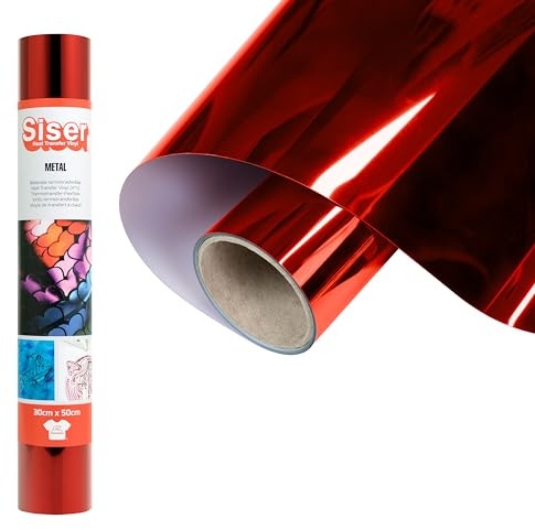Siser Metall Rot Rot, 30cm x 0,5mt, thermotransferierbares Vinyl, Metall Effekt für die individuelle Gestaltung von Stoffen, Kleidung und Accessoires, Bastelartikel, leicht zu schneiden