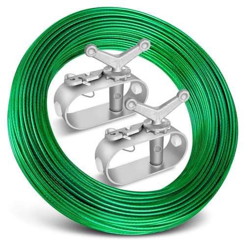 Belleone Pool Cover & Winch Kit - 150ft Plastic Coated Steel Pool Cover Wire and Ratchet Aluminum Spring Tarpaulin for Above Ground Pools (Green)
