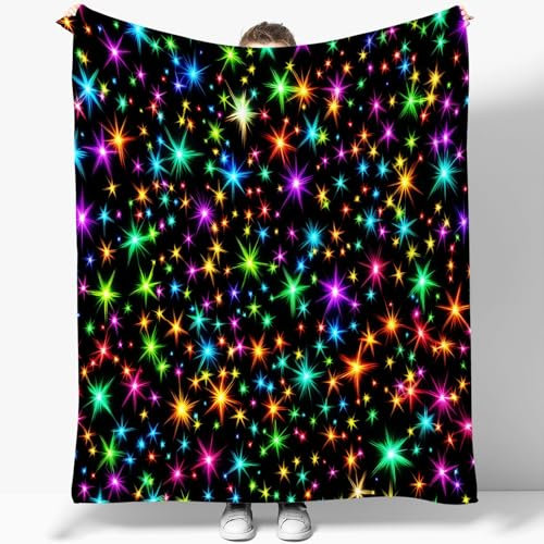 Generisch Kuscheldecke Flauschig 130 x 150 cm Digitale Kunst Bunte Sterne, Sherpa Plüsch Decke Tagesdecke Für Kinder Erwachsene, Weiche Flanell Fleecedecke Sofadecke Outdoordecke