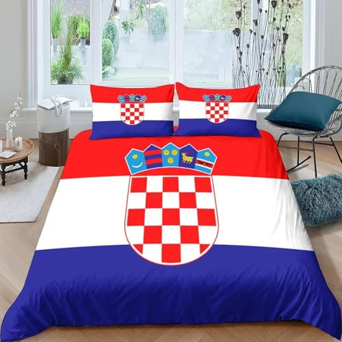 Kroatien-Flagge Mädchen Junge Kinder 3D Gedruckter Bettwäschegarnitur Bettbezug Set Bettwäsche Reissverschluss Und 2 Kissenbezüge Weich Microfaser 3 Teilig 135X200 cm - Hypoallergene -473122848
