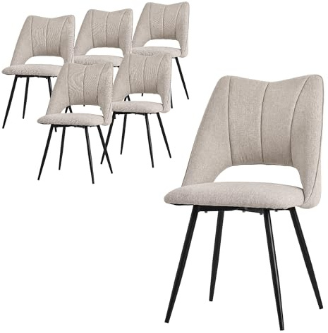 ML-Design Esszimmerstühle 6er Set Beige, Wohnzimmerstühle aus Stoffbezug mit schwarzem Stahlgestell, Küchenstühle mit Rückenlehne, Polsterstühle für Esszimmer Wohnzimmer Küche Büro, Gepolsterte Sessel
