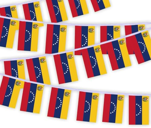 30 Stück Venezuela Flaggenkette Fahnen, 10 Meter Venezolaner Venezuelas Rechteck Seilfahnen, dekorative Banner verwendet, um Innenhöfe zu schmücken String Venezuela