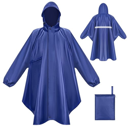 LUROON Leichter Wasserdichter Regenponcho Regenjacke Damen Herren mit Kapuze Faltbare Regencape Fahrrad mit Taschen Reflexstreifen, Wiederverwendbar Regenmantel für Wandern Angeln Radfahren Reisen