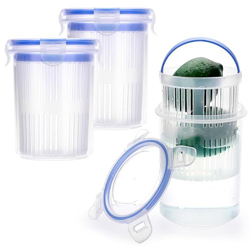 OLegei 3 recipientes para pepinillos con colador de 24 onzas, recipientes de plástico con tapa a prueba de fugas para aceitunas, encurtidos, pimientos, pepinillos