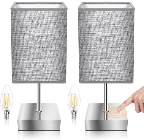 Totofac Touch Control Table Lamp Set of 2, 3-Way Dimmable Bedside Lamps Nightstand Lamps with Flaxen Fabric Shade for Bedroom Living Room,LED Bulb Included