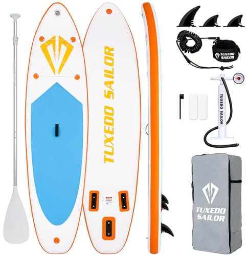 Tuxedo Sailor Stand Up Paddling Board 320 cm Inflatable Paddle Board for Adults mit SUP Accessories, Stand Up Paddle Board 150 kg Inflatable SUP Board (Orange & Blue)