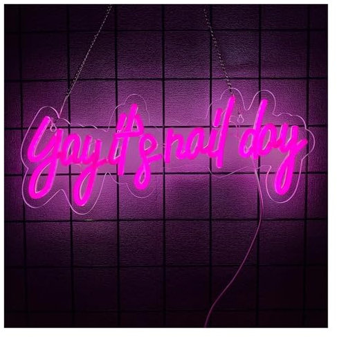 BYNGQW Hanging Art Neon Signs Yay Its Nail Day Neon Sign Pink Letter LED Light USB Powered for Nail Open Welcome Commercial Studio Aesthetic Decor 41.2cmx17cm