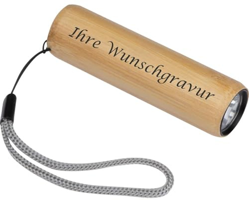 Taschenlampe mit Gravur / aus Bambus mit Akku zum aufladen und USB-C Kabel