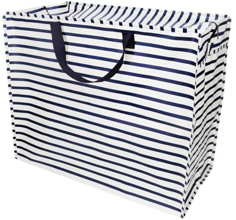 XXL Riesentasche Nautical Aufbewahrungstasche mit Reißverschluss blau gestreift ca. 58×28×48 cm