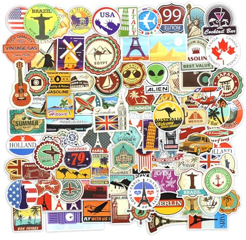 100PCS Waterproof Travel Stickers for Suitcase,Adventure Hiking Camping Stickers, Laptop, Scrapbook, Water Bottles, Skateboard – Durable Outdoor Vinyl Sticker for Teens, Kids, Camping, Hiking Fun