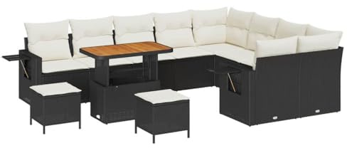 vidaXL Garten-Sofa-Set 12 pcs Schwarz Poly-Rattan, Garten und Terrasse, modernes Outdoormöbelset zum Relaxen, Loungesofa und Bequeme Sitze für Treffen