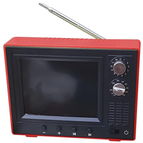Doll House TV, Miniature Furniture Decor Model, 1:12 Scale USB Rechargeable Vintage Mini TV Toy That Can Play Video with LCD Screen & 180°Rotatable Antenna(Red)