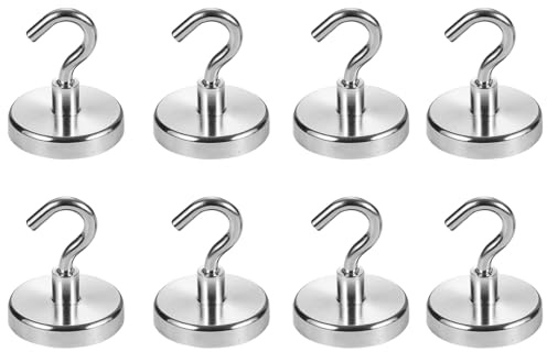 Lonwiner 8 Stück Magnethaken, Extra Stark Magnethaken Starke Magnete mit Haken Magnet mit Öse Magnete für Magnettafel Schraubhaken
